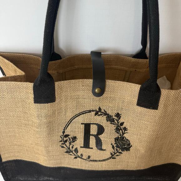 Personalized Monogram Jute Tote – Letter R Eco-Friendly Market Bag - Picture 2 of 5